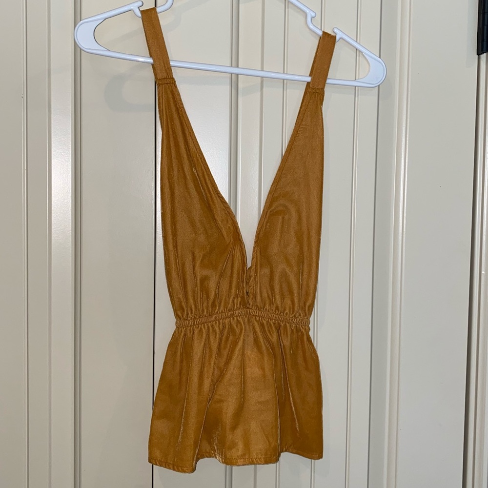 Urban Outfitters Gold Velour Strappy Top Large